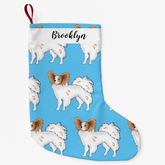 Papillon dog cartoon illustration small christmas stocking (Front)
