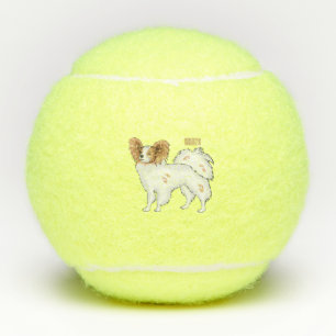 Papillon dog cartoon illustration tennis balls
