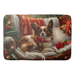Papillon Dog Christmas Festive Bath Mat