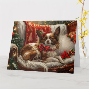 Papillon Dog Christmas Festive Card