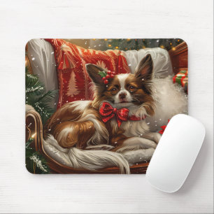 Papillon Dog Christmas Festive Mouse Pad