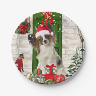 Papillon Dog Christmas Paper Plate