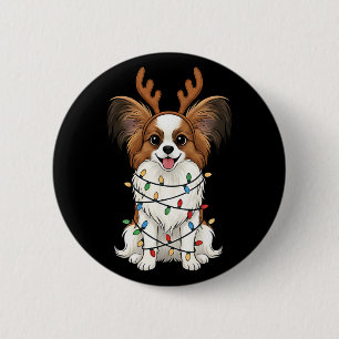 Papillon Dog Christmas Reindeer Lights Funny Dog L 2 Inch Round Button