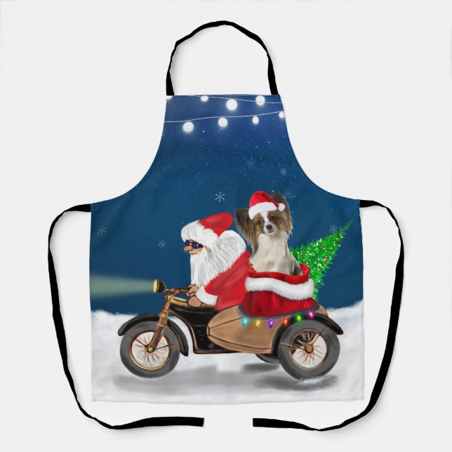 Papillon Dog Christmas Santa Claus  Apron (Front)