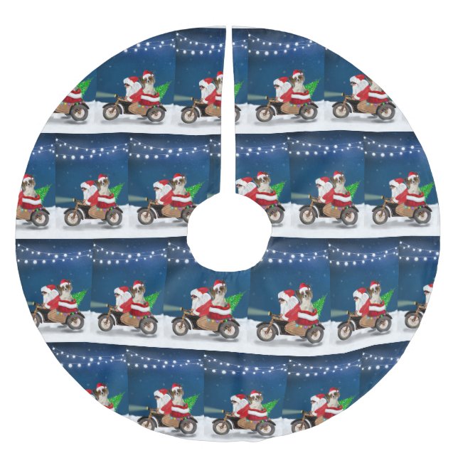 Papillon Dog Christmas Santa Claus  Brushed Polyester Tree Skirt (Front)