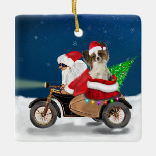 Papillon Dog Christmas Santa Claus Ceramic Ornament