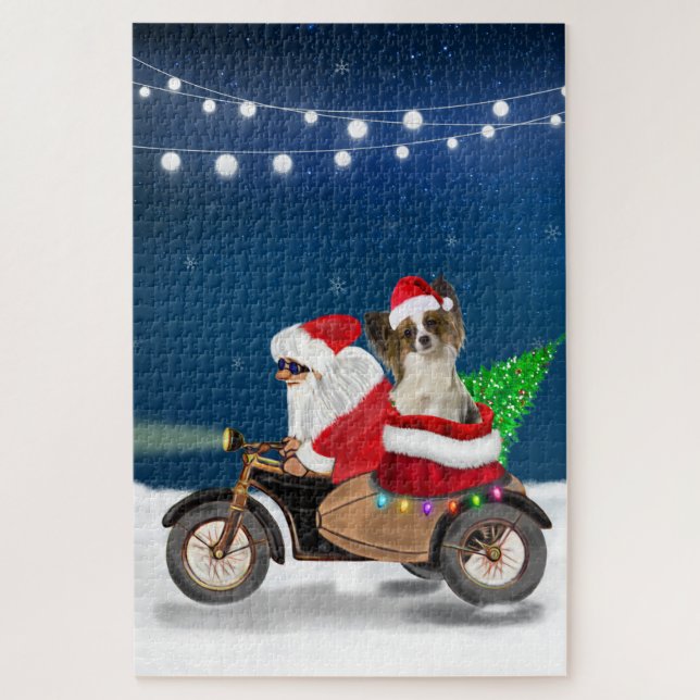 Papillon Dog Christmas Santa Claus  Jigsaw Puzzle (Vertical)