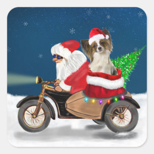 Papillon Dog Christmas Santa Claus Square Sticker