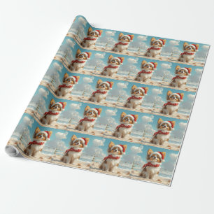 Papillon Dog Christmas Vintage Beach Wrapping Paper