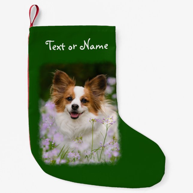 Papillon Dog Cute Pet Photo - Personalized Santa Small Christmas Stocking (Front)