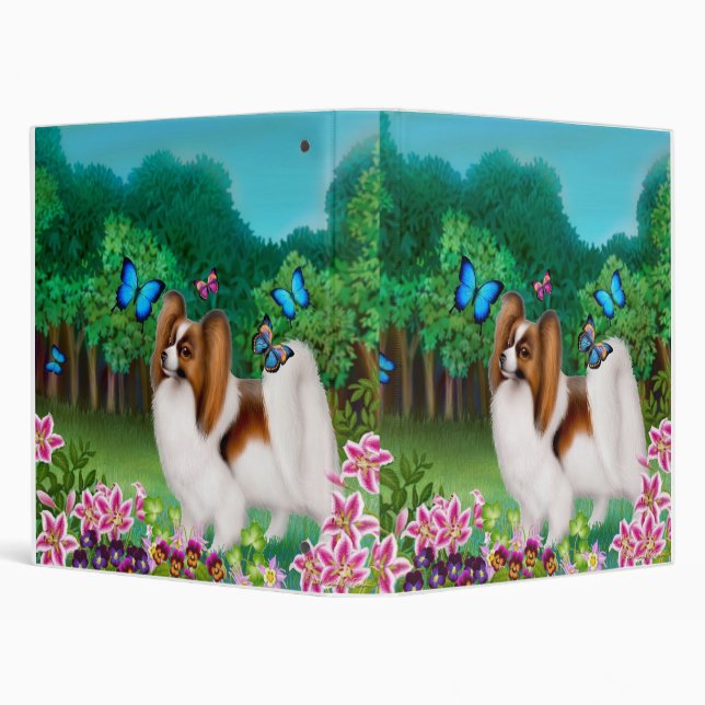 Papillon Dog in Butterfly Garden Avery Binder (Background)