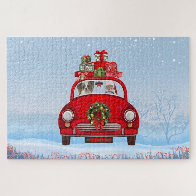 Papillon Dog In Car With Santa Claus  Jigsaw Puzzle (Horizontal)