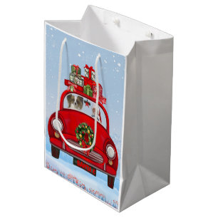 Papillon Dog In Car With Santa Claus Medium Gift Bag