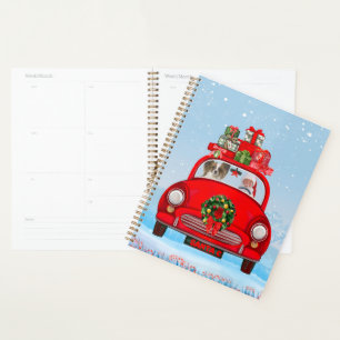 Papillon Dog In Car With Santa Claus  Planner