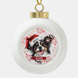 Papillon Dog in Santa Hat Christmas Ornament