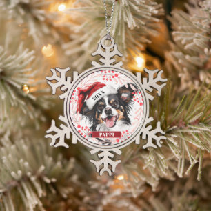 Papillon Dog in Santa Hat Christmas Ornament
