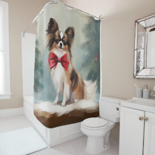 Papillon Dog in Snow Christmas