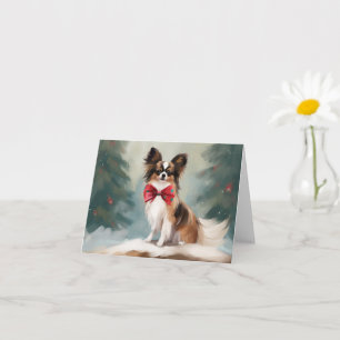 Papillon Dog in Snow Christmas Card