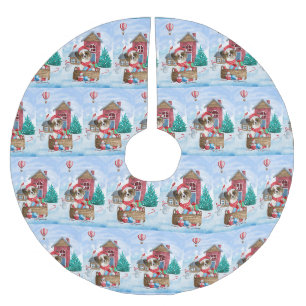 Papillon Dog In snow Christmas Dog House Brushed Polyester Tree Skirt