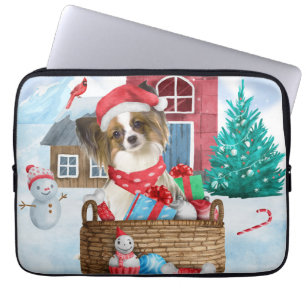 Papillon Dog In snow Christmas Dog House Laptop Sleeve