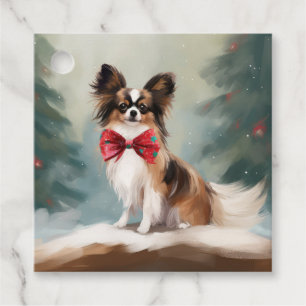 Papillon Dog in Snow Christmas Favour Tags