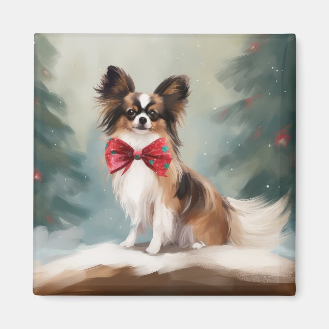 Papillon Dog in Snow Christmas  Magnet (Front)