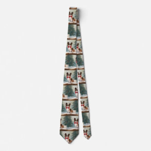 Papillon Dog in Snow Christmas Tie