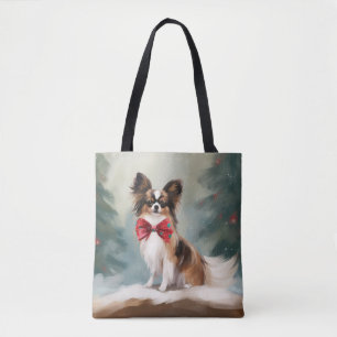 Papillon Dog in Snow Christmas Tote Bag