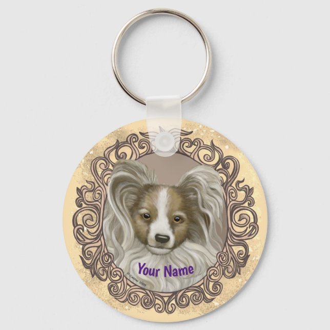 Papillon Dog  Keychain (Front)