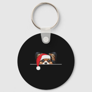 Papillon Dog Lover Funny Santa Hat Christmas Keychain
