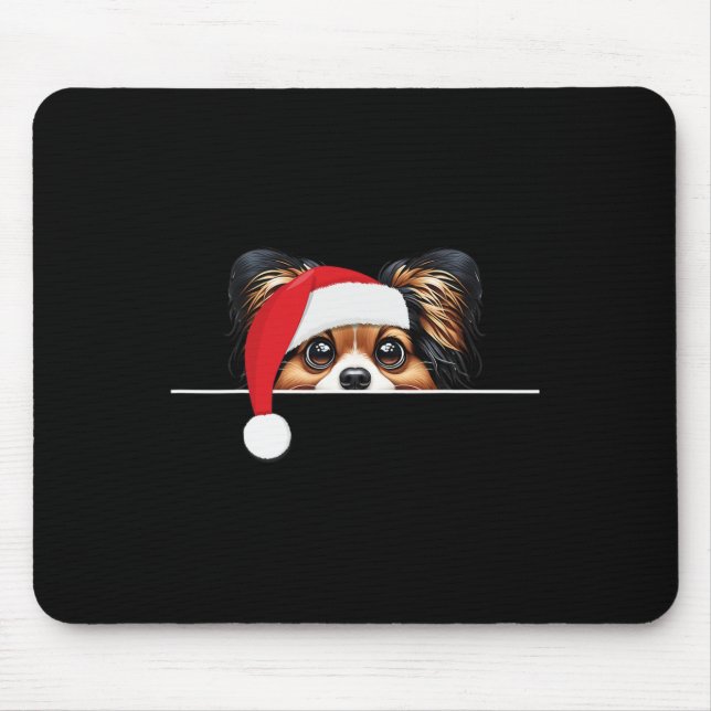 Papillon Dog Lover Funny Santa Hat Christmas  Mouse Pad (Front)