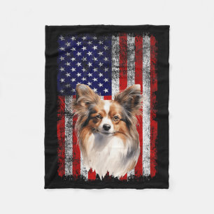 Papillon Dog Lover US Flag 4th of July Patriotic Fleece Blanket