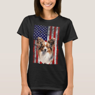 Papillon Dog Lover US Flag 4th of July Patriotic T-Shirt