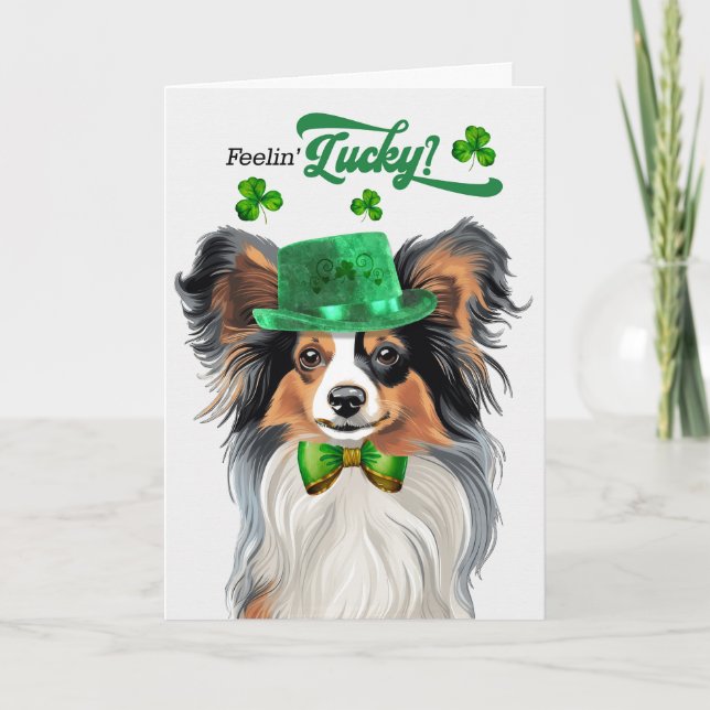 Papillon Dog Lucky St Patrick's Day Holiday Card (Front)