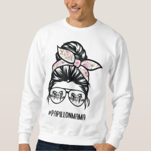 papillon dog mom messy bun hair glasses papillon m sweatshirt