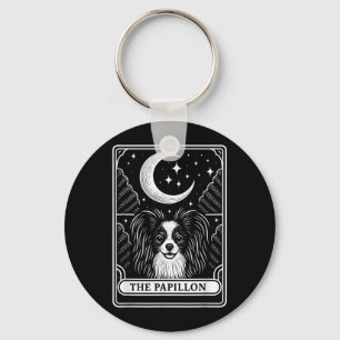 Papillon Dog Mom Tarot Card Vintage Crescent Moon Keychain