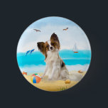 Papillon Dog on Beach 2 Inch Round Button<br><div class="desc">Cute dog sitting on beach is a perfect gift idea for someone who love this dog breed.</div>
