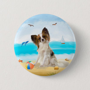 Papillon Dog on Beach 2 Inch Round Button