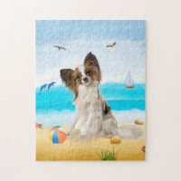 papillon Dog on Beach 