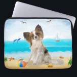 Papillon Dog on Beach Laptop Sleeve<br><div class="desc">Cute dog sitting on beach is a perfect gift idea for someone who love this dog breed.</div>