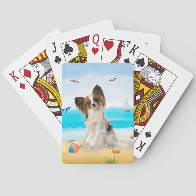 Papillon Dog on Beach Playing Cards (Back)
