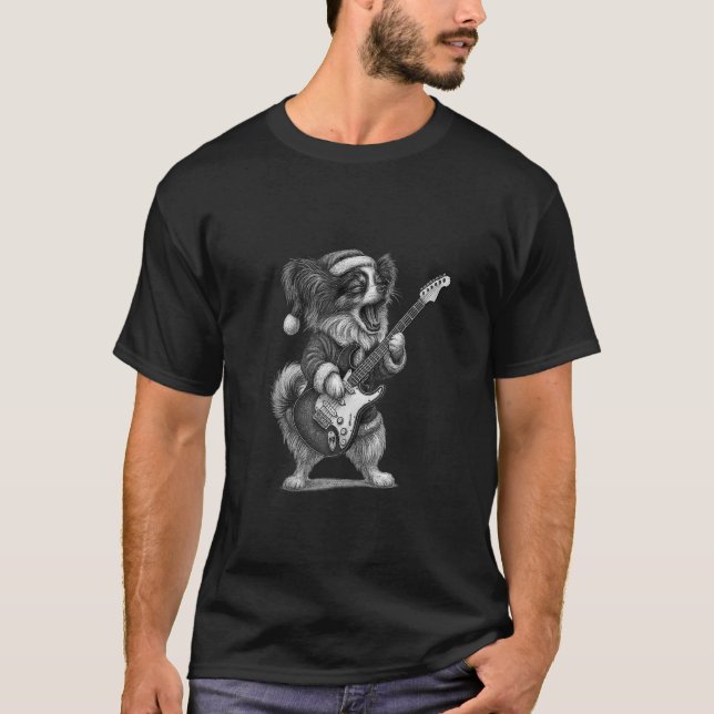 Papillon Dog Playing Guitar Christmas Dog Lover Ta T-Shirt (Front)