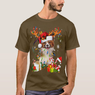 Papillon Dog Reindeer Christmas Lights T-Shirt