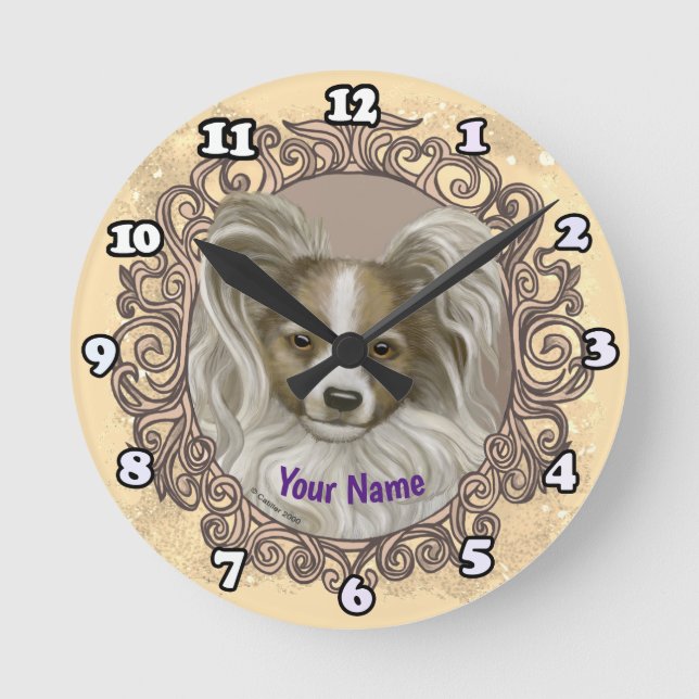 Papillon Dog  Round Clock (Front)
