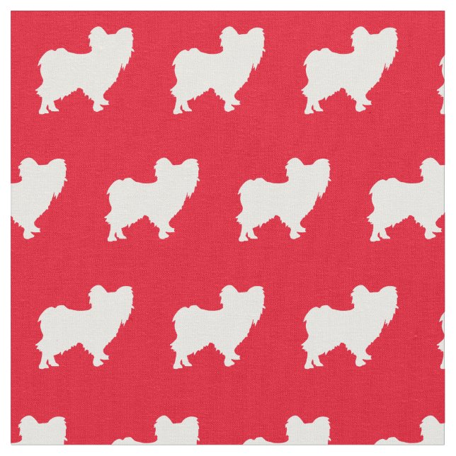 Papillon Dog Silhouette Pet Red Fabric (Close Up)