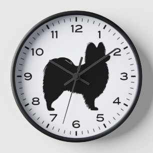 Papillon Dog Silhouette with Numbers and Minutes Clock