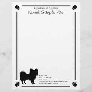 Papillon Dog Silhouette With Paws And Custom Text Letterhead