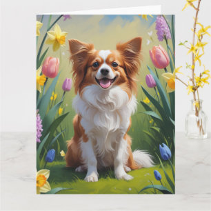 Papillon Dog Spring Flowers Painting Card