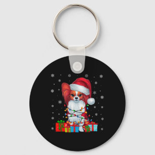 Papillon Dog Ugly Xmas Lights Santa Papillon Dog C Keychain