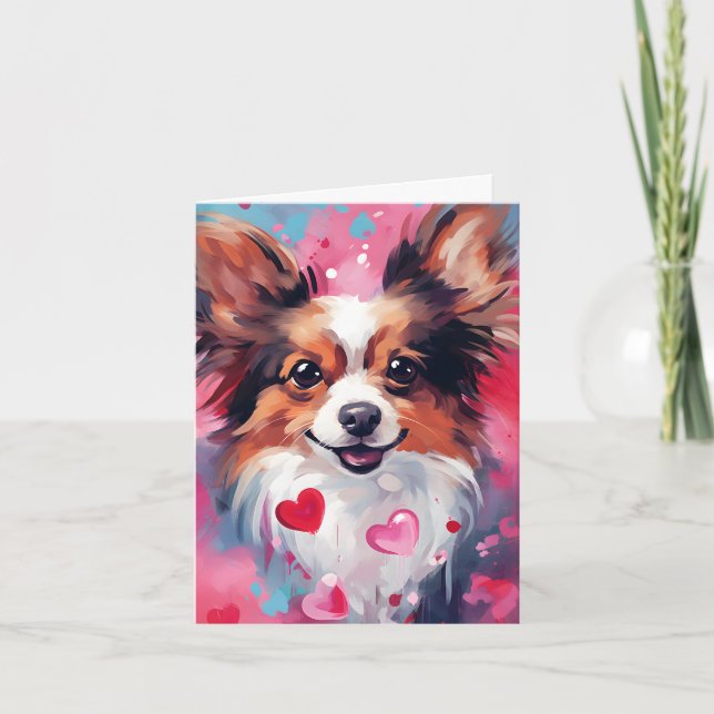 Papillon dog Valentines day Card (Front)